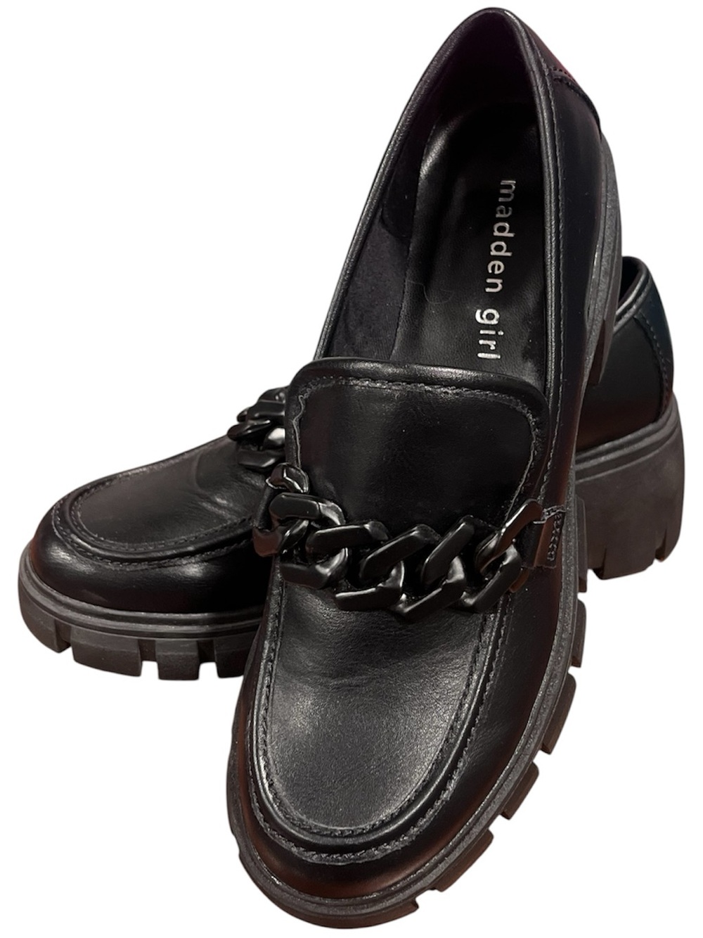 Madden Girl Chain Detail Lug Sole Loafers Black Platform Shoes Women’s Size 7